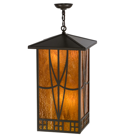 Meyda Lighting Scottsdale 16"Sq 4-Light Timeless Bronze Mission Pendant Light With Honey Amber Shade Glass