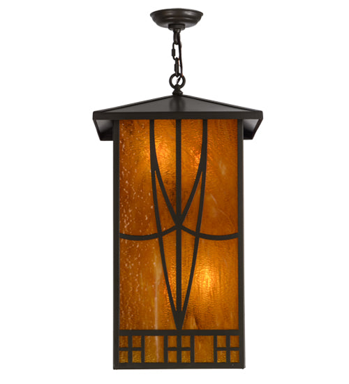 Meyda Lighting Scottsdale 16"Sq 4-Light Timeless Bronze Mission Pendant Light With Honey Amber Shade Glass