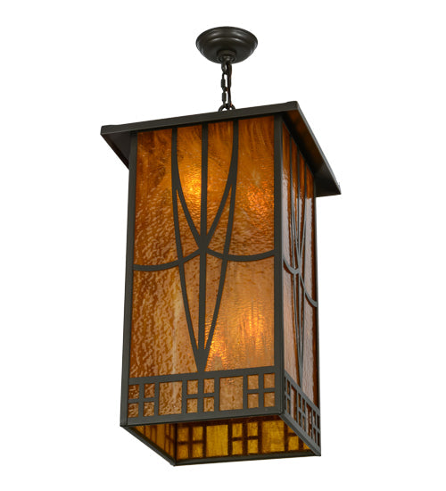 Meyda Lighting Scottsdale 16"Sq 4-Light Timeless Bronze Mission Pendant Light With Honey Amber Shade Glass