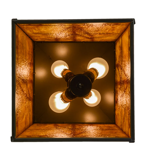 Meyda Lighting Scottsdale 16"Sq 4-Light Timeless Bronze Mission Pendant Light With Honey Amber Shade Glass