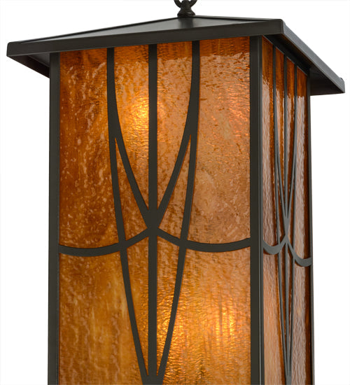 Meyda Lighting Scottsdale 16"Sq 4-Light Timeless Bronze Mission Pendant Light With Honey Amber Shade Glass