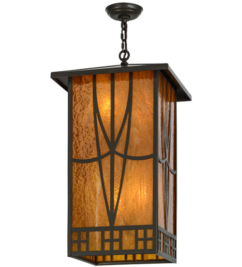 Meyda Lighting Scottsdale 16"Sq 4-Light Timeless Bronze Mission Pendant Light With Honey Amber Shade Glass