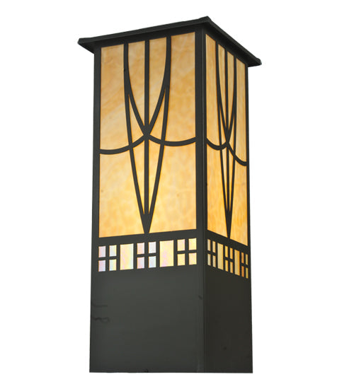 Meyda Lighting Scottsdale 18" Timeless Bronze Mission Outdoor Pier Mount Light With Beige Art Shade Glass