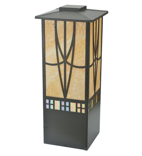 Meyda Lighting Scottsdale 18" Timeless Bronze Mission Outdoor Pier Mount Light With Beige Art Shade Glass