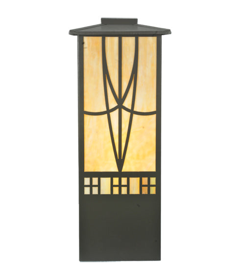 Meyda Lighting Scottsdale 18" Timeless Bronze Mission Outdoor Pier Mount Light With Beige Art Shade Glass