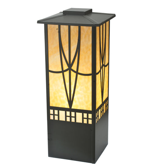 Meyda Lighting Scottsdale 18" Timeless Bronze Mission Outdoor Pier Mount Light With Beige Art Shade Glass