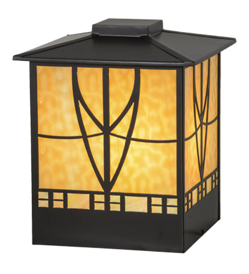 Meyda Lighting Scottsdale 20" 2-Light Timeless Bronze Mission Outdoor Pier Mount Light With Beige Iridescent Shade Glass