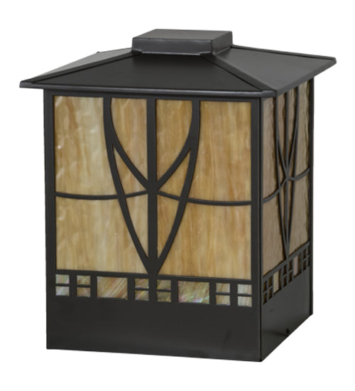 Meyda Lighting Scottsdale 20" 2-Light Timeless Bronze Mission Outdoor Pier Mount Light With Beige Iridescent Shade Glass
