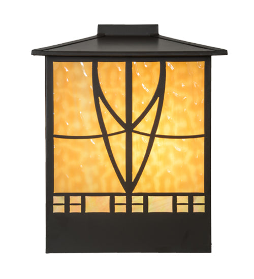 Meyda Lighting Scottsdale 20" 2-Light Timeless Bronze Mission Outdoor Pier Mount Light With Beige Iridescent Shade Glass