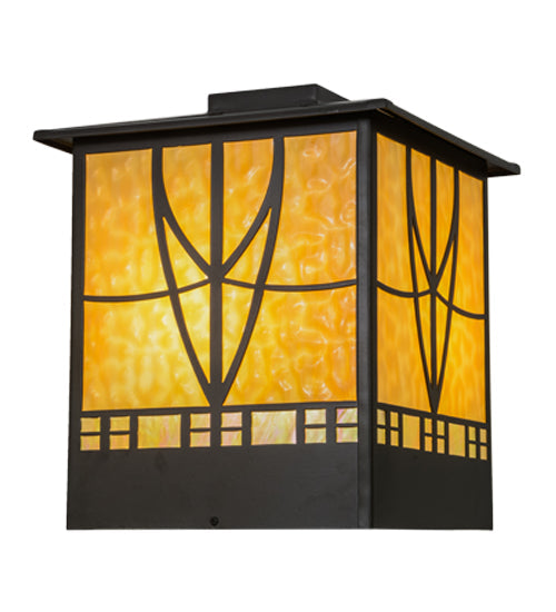 Meyda Lighting Scottsdale 20" 2-Light Timeless Bronze Mission Outdoor Pier Mount Light With Beige Iridescent Shade Glass