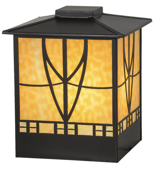 Meyda Lighting Scottsdale 20" 2-Light Timeless Bronze Mission Outdoor Pier Mount Light With Beige Iridescent Shade Glass