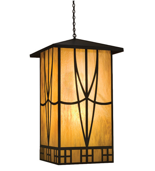 Meyda Lighting Scottsdale 31"Sq 4-Light Timeless Bronze Mission Pendant Light With Honey Amber Shade Glass