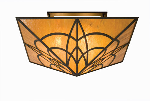 Meyda Lighting Scottsdale 36"Sq 4-Light Timeless Bronze Mission Flush Mount Light With Honey Art Shade Glass