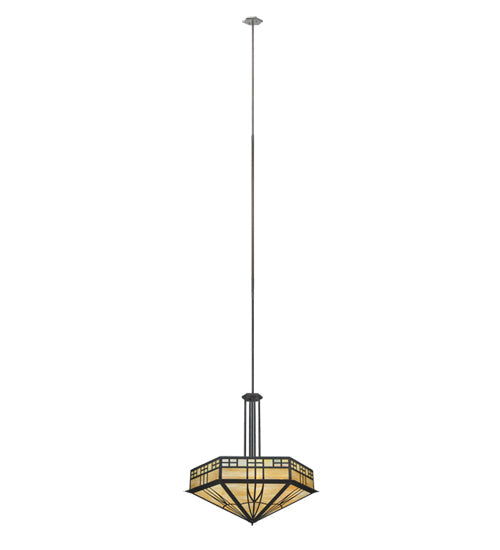 Meyda Lighting Scottsdale 60" 6-Light Timeless Bronze Mission Inverted Pendant Light With Beige Art Shade Glass