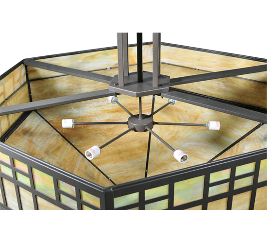 Meyda Lighting Scottsdale 60" 6-Light Timeless Bronze Mission Inverted Pendant Light With Beige Art Shade Glass