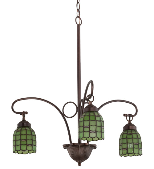 Meyda Lighting Sea Scallop 26" 3-Light Mahogany Bronze Chandelier With Green & Beige Shade Glass