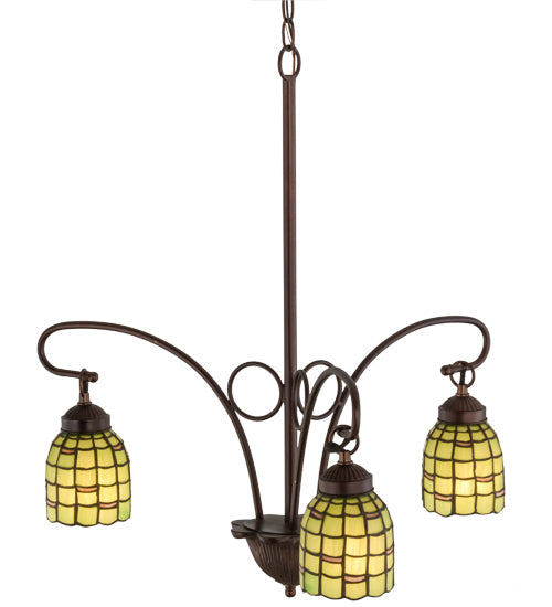 Meyda Lighting Sea Scallop 26" 3-Light Mahogany Bronze Chandelier With Green & Beige Shade Glass