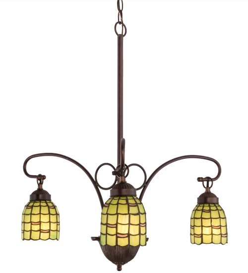 Meyda Lighting Sea Scallop 26" 3-Light Mahogany Bronze Chandelier With Green & Beige Shade Glass