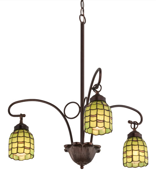 Meyda Lighting Sea Scallop 26" 3-Light Mahogany Bronze Chandelier With Green & Beige Shade Glass