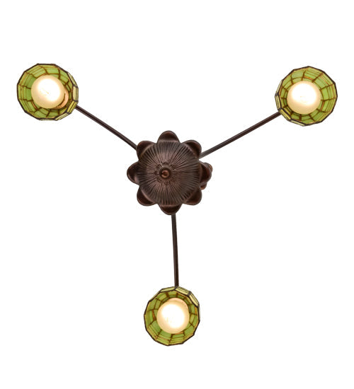 Meyda Lighting Sea Scallop 26" 3-Light Mahogany Bronze Chandelier With Green & Beige Shade Glass