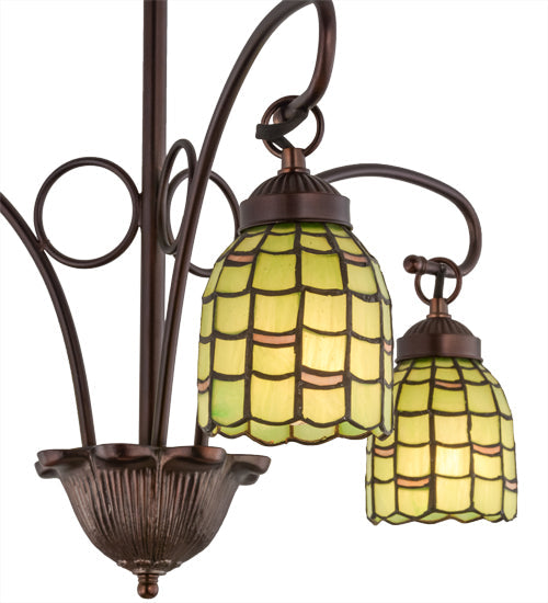 Meyda Lighting Sea Scallop 26" 3-Light Mahogany Bronze Chandelier With Green & Beige Shade Glass