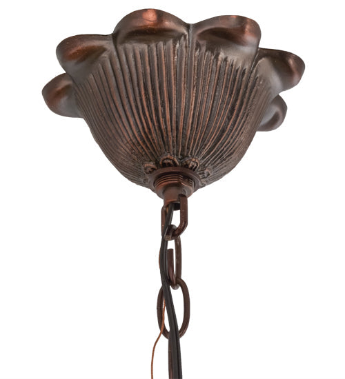 Meyda Lighting Sea Scallop 26" 3-Light Mahogany Bronze Chandelier With Green & Beige Shade Glass