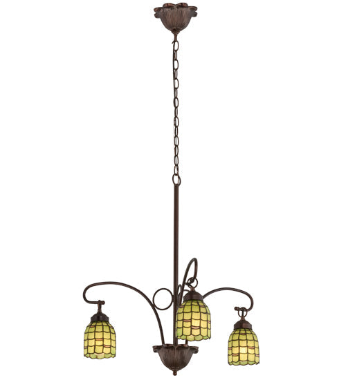 Meyda Lighting Sea Scallop 26" 3-Light Mahogany Bronze Chandelier With Green & Beige Shade Glass