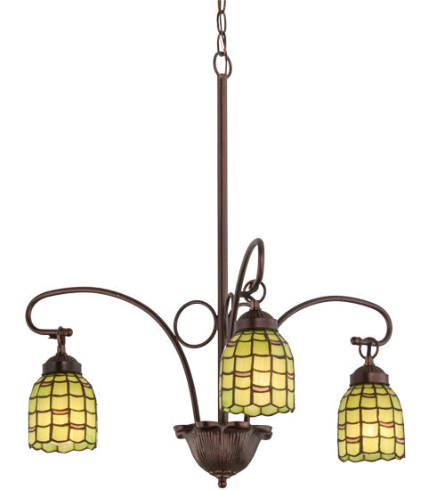 Meyda Lighting Sea Scallop 26" 3-Light Mahogany Bronze Chandelier With Green & Beige Shade Glass