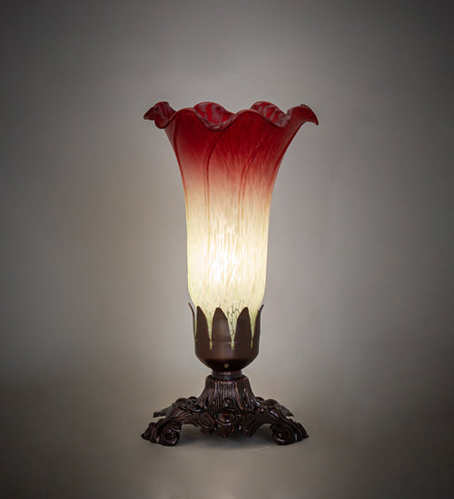 Meyda Lighting Seafoam & Cranberry 8" Mahogany Bronze Victorian Accent Table Lamp With Green and Red Shade Glass