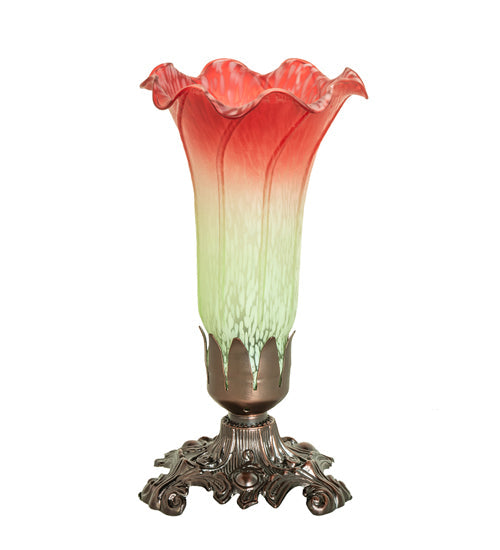 Meyda Lighting Seafoam & Cranberry 8" Mahogany Bronze Victorian Accent Table Lamp With Green and Red Shade Glass