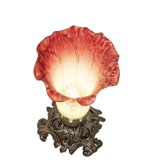 Meyda Lighting Seafoam & Cranberry 8" Mahogany Bronze Victorian Accent Table Lamp With Green and Red Shade Glass
