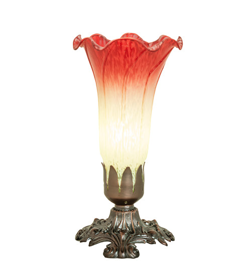 Meyda Lighting Seafoam & Cranberry 8" Mahogany Bronze Victorian Accent Table Lamp With Green and Red Shade Glass