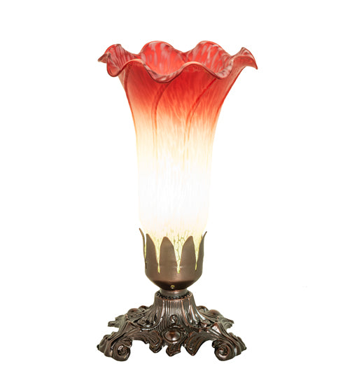 Meyda Lighting Seafoam & Cranberry 8" Mahogany Bronze Victorian Accent Table Lamp With Green and Red Shade Glass