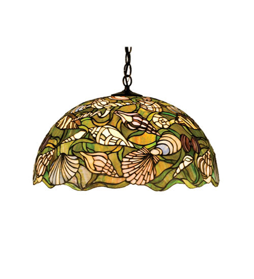 Meyda Lighting Seashell 20" 3-Light Mahogany Bronze Pendant Light With Multi-Colored Shade Glass