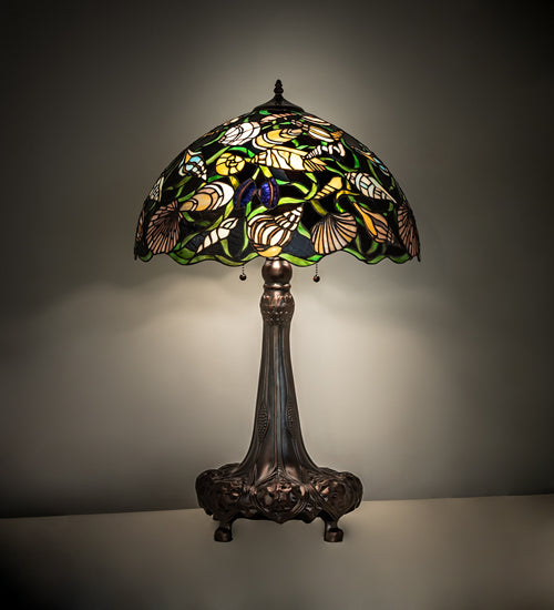 Meyda Lighting Seashell 31" 3-Light Mahogany Bronze Table Lamp With Multi-Colored Shade Glass