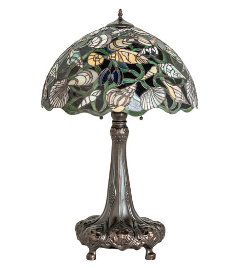 Meyda Lighting Seashell 31" 3-Light Mahogany Bronze Table Lamp With Multi-Colored Shade Glass