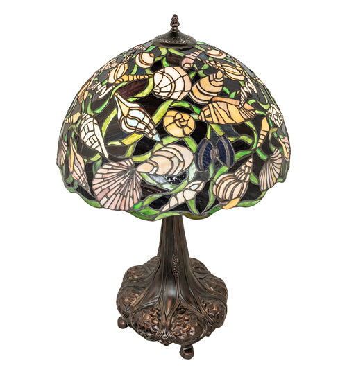 Meyda Lighting Seashell 31" 3-Light Mahogany Bronze Table Lamp With Multi-Colored Shade Glass