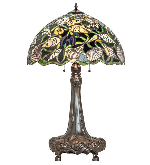 Meyda Lighting Seashell 31" 3-Light Mahogany Bronze Table Lamp With Multi-Colored Shade Glass