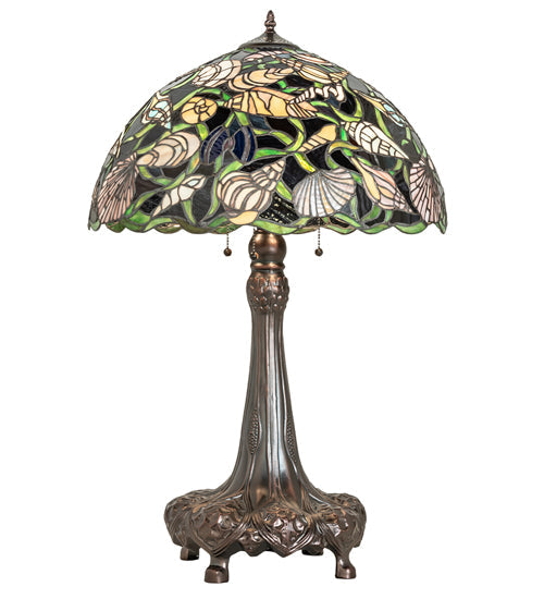 Meyda Lighting Seashell 31" 3-Light Mahogany Bronze Table Lamp With Multi-Colored Shade Glass