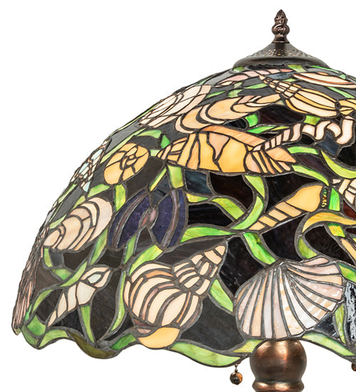 Meyda Lighting Seashell 31" 3-Light Mahogany Bronze Table Lamp With Multi-Colored Shade Glass