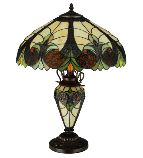 Meyda Lighting Sebastian 24" 3-Light Mahogany Bronze Table Lamp With Multi-Colored Shade Glass