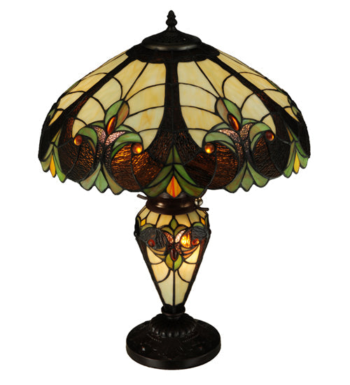Meyda Lighting Sebastian 24" 3-Light Mahogany Bronze Table Lamp With Multi-Colored Shade Glass