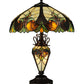 Meyda Lighting Sebastian 24" 3-Light Mahogany Bronze Table Lamp With Multi-Colored Shade Glass