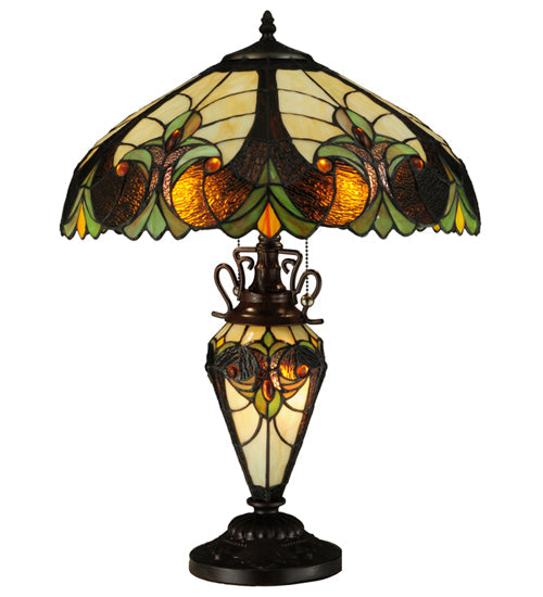 Meyda Lighting Sebastian 24" 3-Light Mahogany Bronze Table Lamp With Multi-Colored Shade Glass