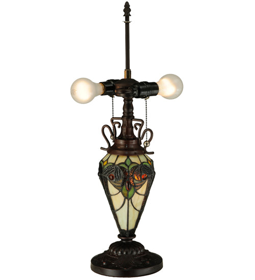 Meyda Lighting Sebastian 24" 3-Light Mahogany Bronze Table Lamp With Multi-Colored Shade Glass