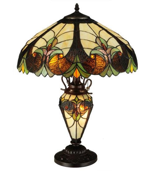 Meyda Lighting Sebastian 24" 3-Light Mahogany Bronze Table Lamp With Multi-Colored Shade Glass