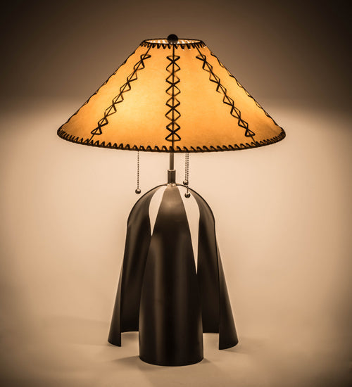 Meyda Lighting Sedona 28" 3-Light Timeless Bronze Table Lamp With Brown Faux Leather Shade