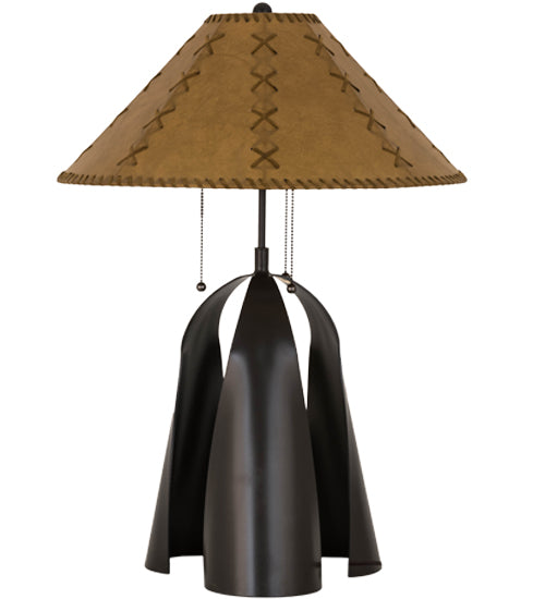 Meyda Lighting Sedona 28" 3-Light Timeless Bronze Table Lamp With Brown Faux Leather Shade