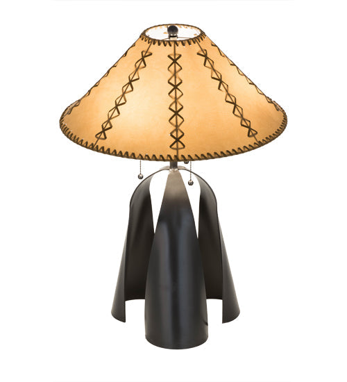 Meyda Lighting Sedona 28" 3-Light Timeless Bronze Table Lamp With Brown Faux Leather Shade