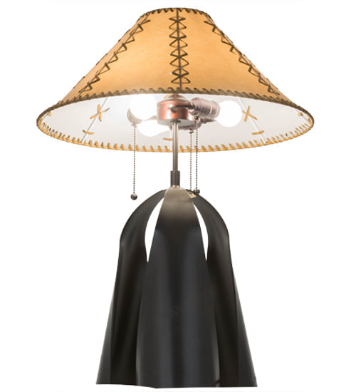 Meyda Lighting Sedona 28" 3-Light Timeless Bronze Table Lamp With Brown Faux Leather Shade